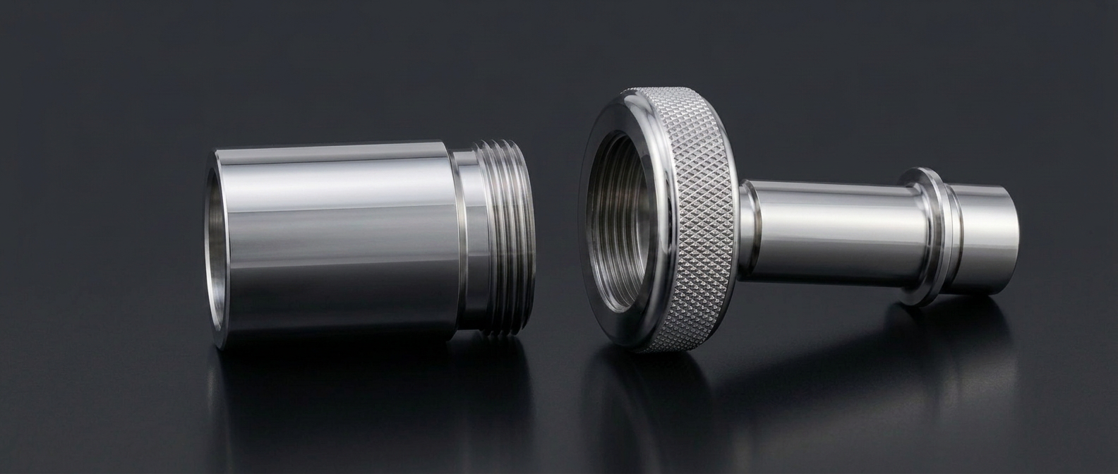 Stainless steel Ingold socket body with knurled nut and probe adaptor